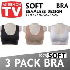 Ladies Seamless Comfort Sports Bra S-XXXL 3 pack or Singles White Black Nude Bra