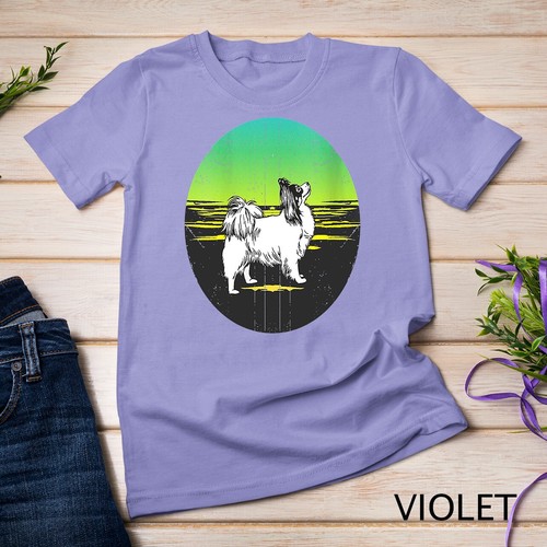 Camiseta para mujer Graphic 365 raza perro mariposa estilo puesta de sol retro unisex - Imagen 13 de 15