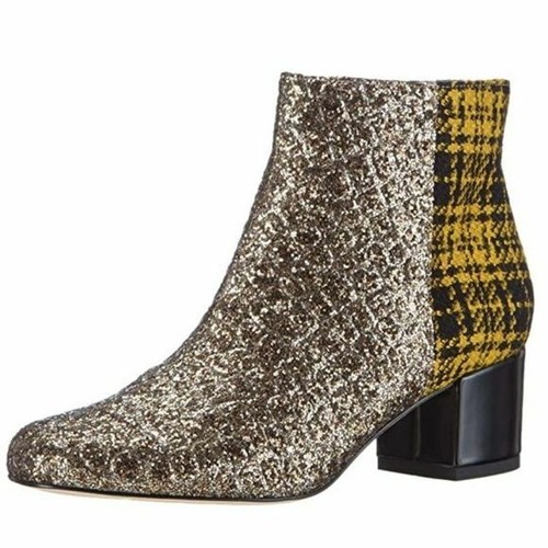 Silver glitter plaid heel ankle boot 