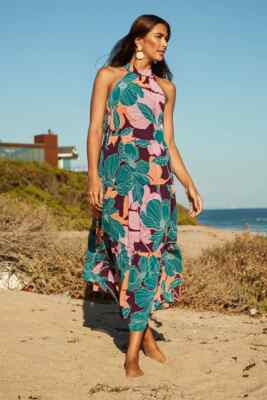 sachin and babi light blue dress Dreamylily Women Pink Peplum Tiered Chiffon Halter Sleeveless A-Line Maxi  Two-piece Dress main image 1