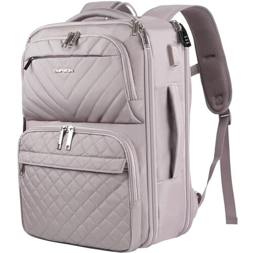 Stylish 17-Inch Grey Pink Quilted Travel Backpack for Women-image