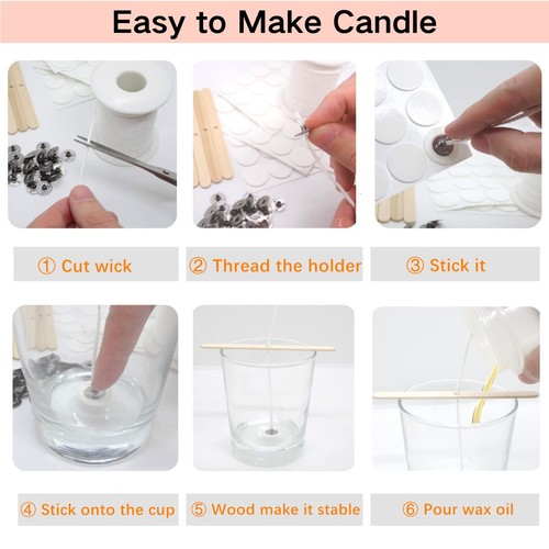 【200 Feet】Candle Wick Roll with 125 Pcs Metal Candle Wick Sustainer Tabs, 80P... - Picture 4 of 6