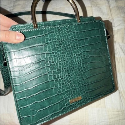 Aldo Green Croc Embossed Top Handle Satchel Bag Zip/Magnetic, Detachable
