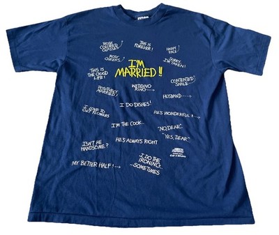 I m Married VTG 1989 D. Bernard Hanes Single Stitch Navy T-Shirt Men XL