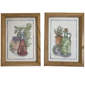 Herbs de Provence Botanical Watercolor Art 2 Wood Framed Wall Decor Cottage
