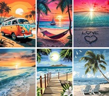 Ekuxom 6 Pack Paint by Numbers Kit for Adults 12x16in 30x40cm , Beach