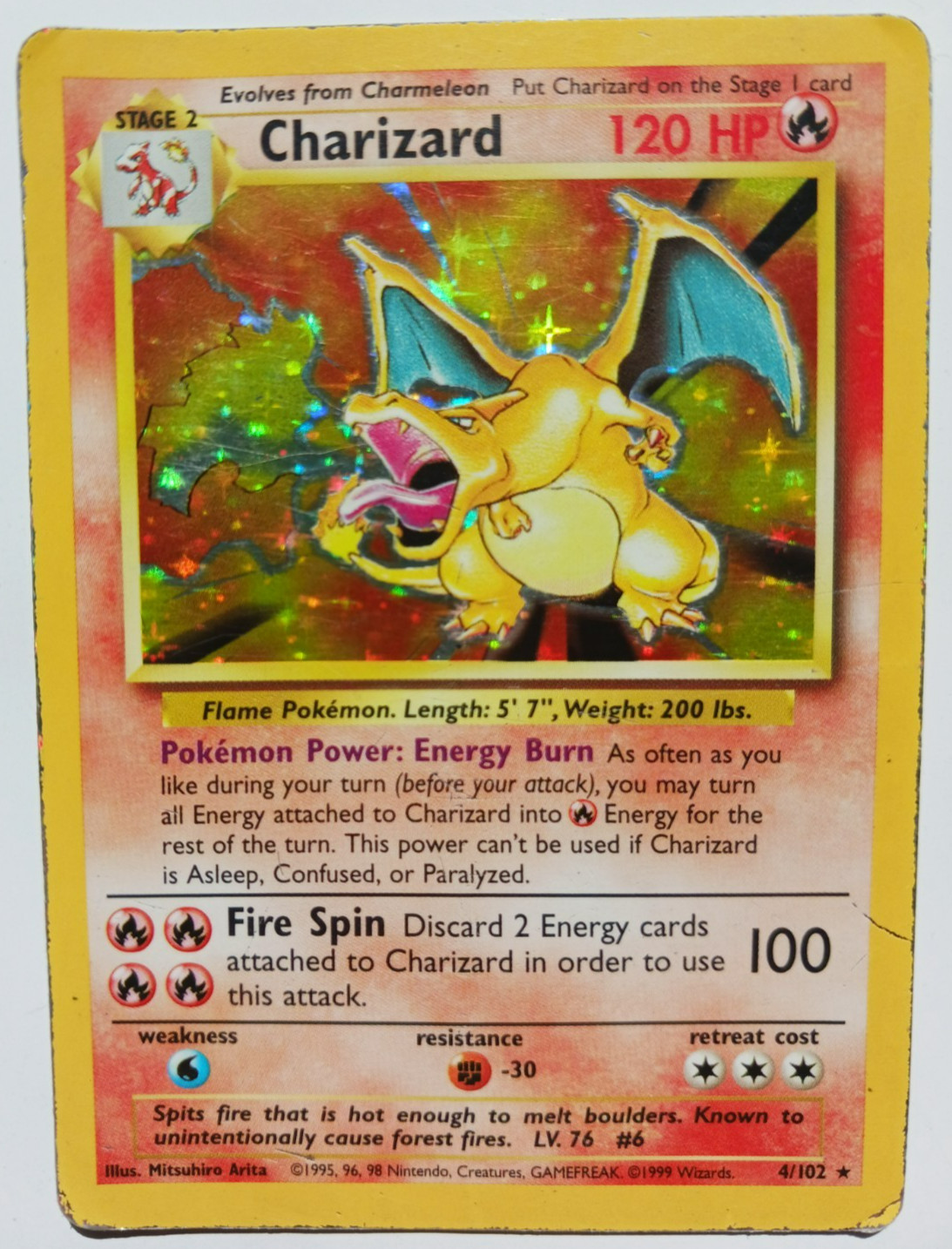 Charizard Pokemon Card Holo WOTC 4/102 Base Set Rare Vintage 1999 Original MP