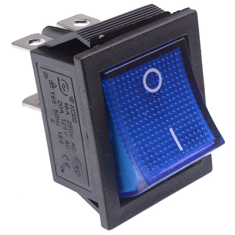 Blue illuminated Large On-Off Rocker Switch 250V DPST
