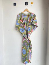 Multi Ikat Kaftan Indian Cotton Bath Dress Women's Fashionable Clothing Kaftan