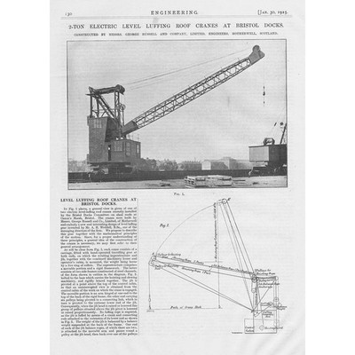 2 Tonnen elektrische Wasserwaage Wippdachkräne an Bristol Docks 2x Vintage Prints 1925