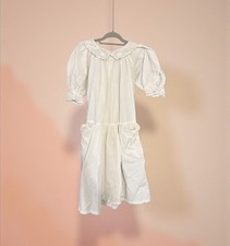 Antique Edwardian Style White Cotton Button-Front Prairie Dress with Lace Collar