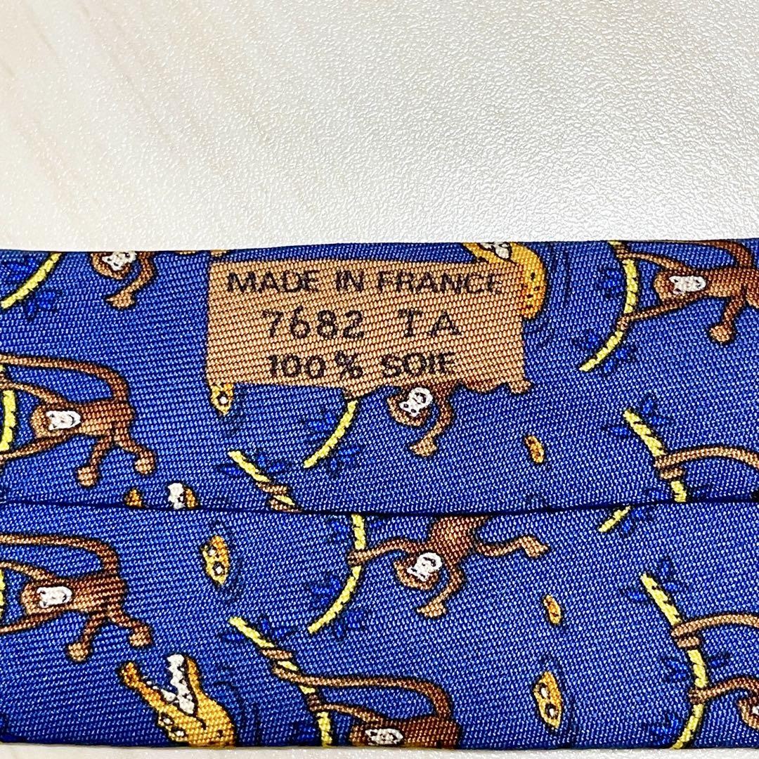 Hermès Necktie Monkey Crocodile Pattern Blue Used - image 7