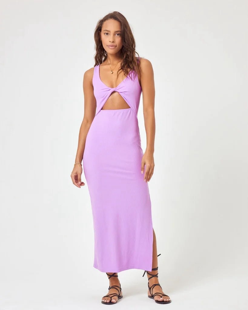 L*Space Nico Lavender Ribbed Midi Cutout Side Slit Sleeveless Dress Size Large