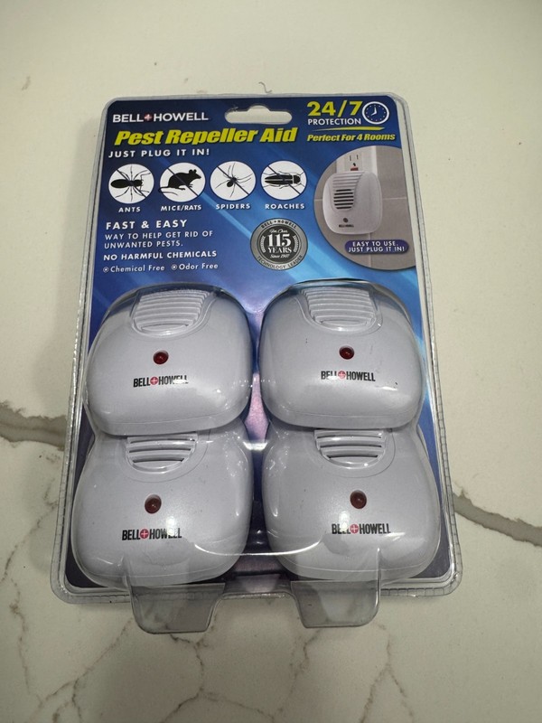 Bell+Howell Pest Repeller Ultrasonic Pest Repeller 4 Pc Rats Mice Roaches NIP