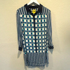 Maeve Women’s Geometric Shirt Dress Size 4 Blue/White/Black Long Sleeve Button