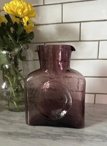 MCM Blenko Amethyst Double Spout Glass Pitcher Water Bottle 384 Classic Chic
