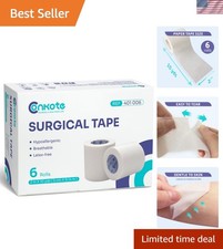 Gentle Adhesion Surgical Tape 2" x 10 Yards, Latex-Free Waterproof, 6 Rolls
