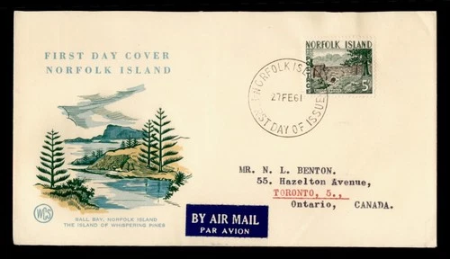 DR WHO 1961 NORFOLK ISLAND FDC BLOODY BRIDGE WSC CACHET TO CANADA M71471