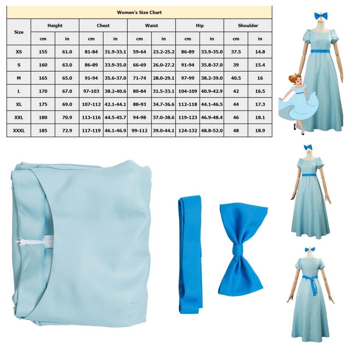 Peter Pan Wendy Darling Disfraz Juegos con disfraces Mujer/Niña Vestido Azul Cinturón Trajes