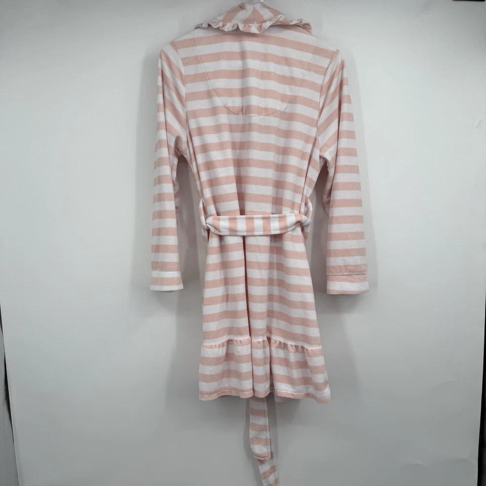 Betsey Johnson Rosa Rayas Volantes Suave Bata Salón Resort Relax Vacaciones Foto 3 de 4