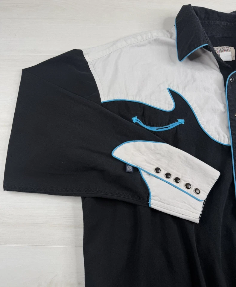 Vtg Rockmount Ranch Wear Shirt Black Western Pearl Snap Rockabilly Rodeo 70s XL - Image 2 of 4