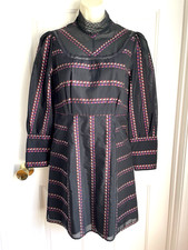 SANDRO Paris Dress size 2 NEW Black Floral Long Sleeves Mini Lace Mock Neckline