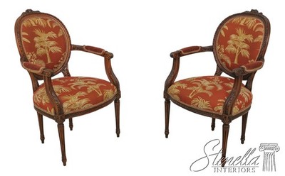 59608: Pair French Louis XV Carved Frame Open Armchairs