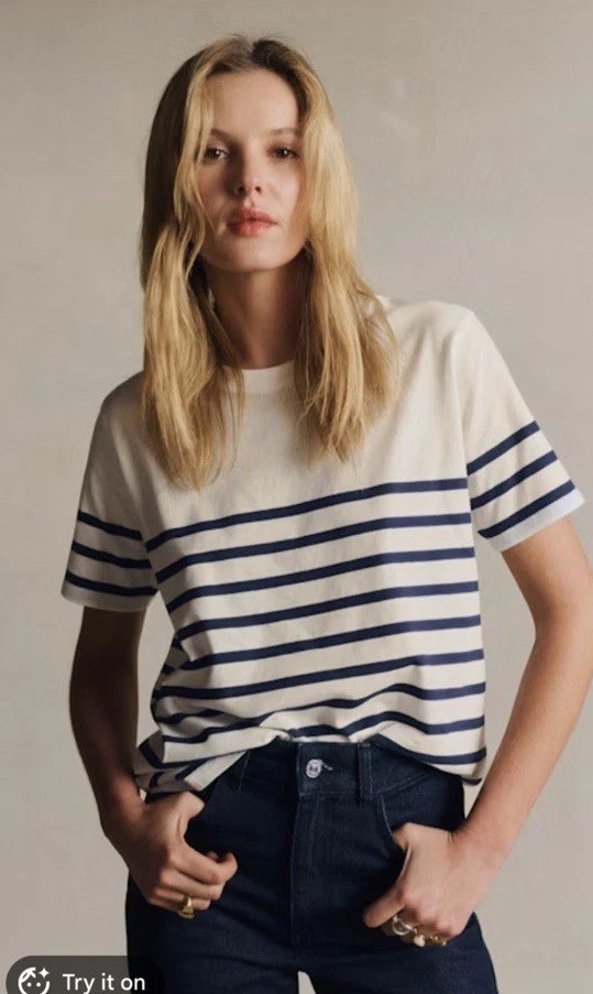 Sezane Conrad T Shirt Navy White Stripe Medium