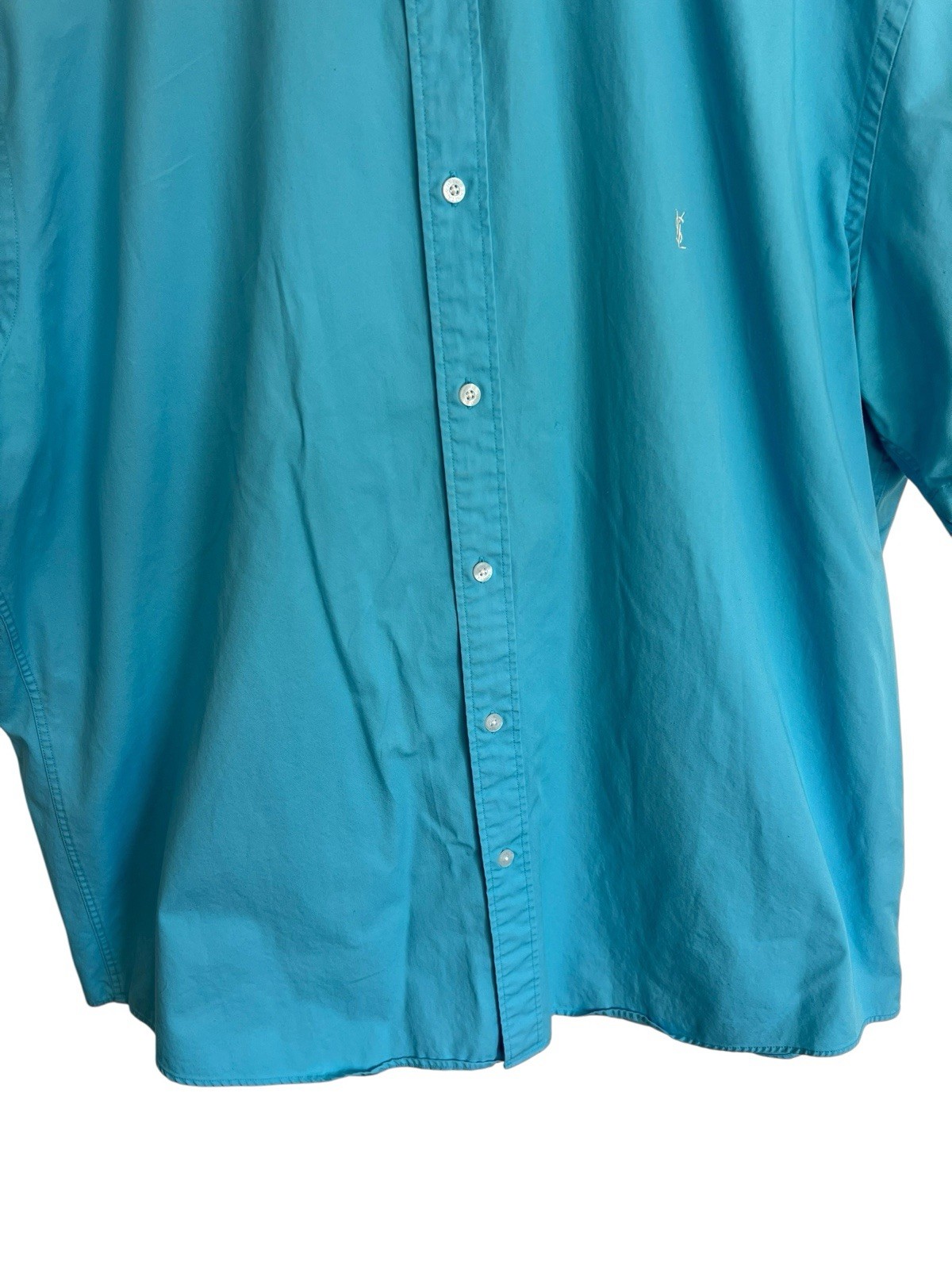 Camicia vintage YSL Yves Saint Laurent blu manica corta taglia XXL cotone designer