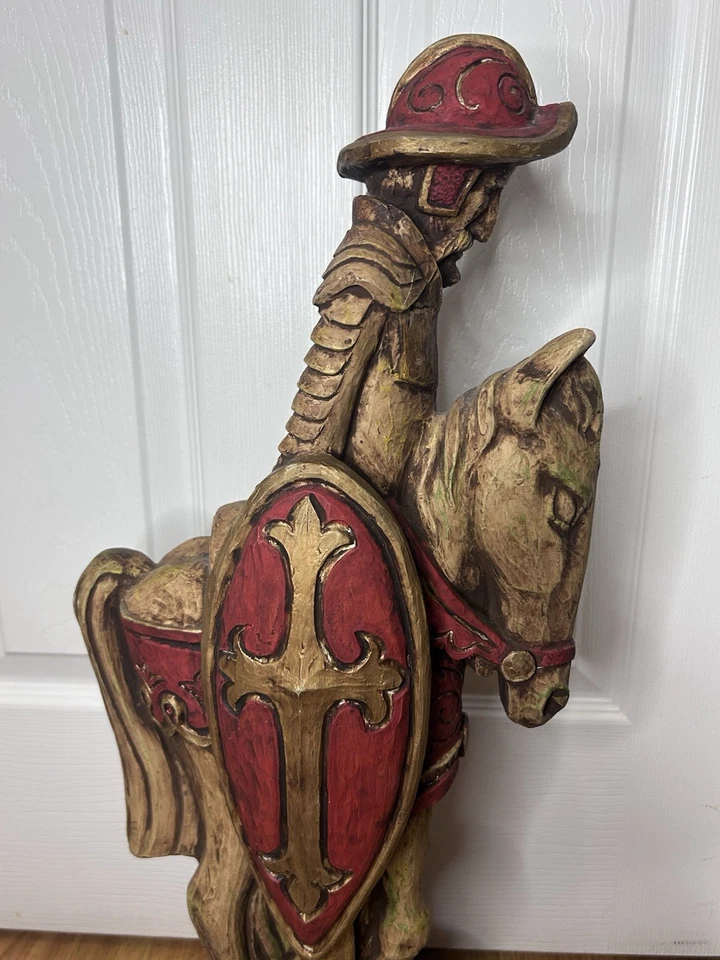 Vintage Medieval Knight Horseman Figurine Red Gold Shield Medieval Decor - Image 2 of 4