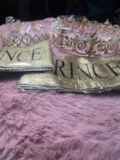 Retrowavy 4 Piece Home Coming Prince,princess Tiara Shiny Satin Role (gold)