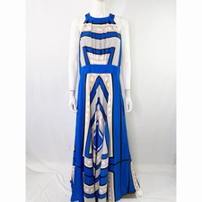 Eliza J Blue Geometric Halter Neck Maxi Dress Size 14 Formal Wedding Colorful