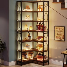 7-Tier Corner Bookshelf, Industrial Etagere Bookcase Freestanding Display Shelf