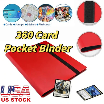 ~360 Card Pocket Binder with Elastic 9 Pocket Trading Cards Album Folder, Red