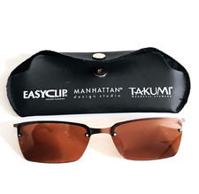 Takumi Magnetic Rectangle Clip-On Sunglasses With Case Easyclip Brown Tint EUC