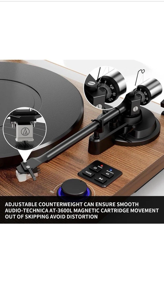 HiFi Turntable Bluetooth USB, Record Player with Speaker, Dual Compact Brown - Image 2 of 3