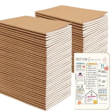 Oucaru 64PCS Mini Notebooks Bulk, 3.5" x 5.5", Brown, 60 Pages Blank Paper Sm...