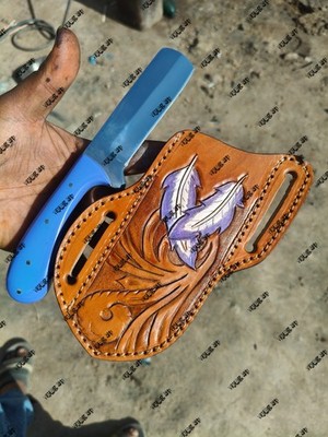 Handmade steenless steel D2 Bull cutter hunting knife with leather sheath