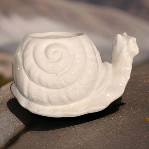 Vintage Whimsical Ceramic Snail Planter Figural Pot White MCM Italian Italy