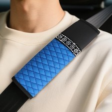 2PCS Bling Car Seat Belt Cover Pad, Breathable Leather Seatbelt Covers Blue