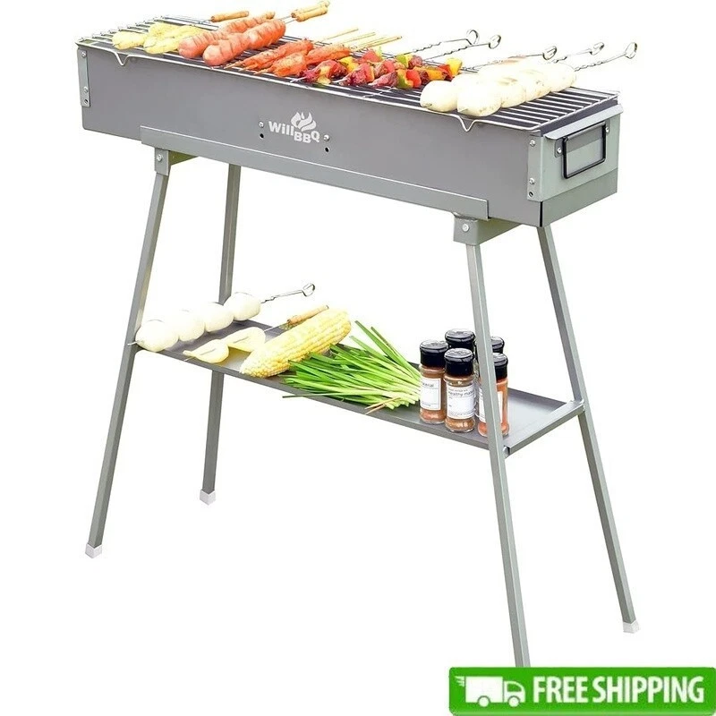 Portable Charcoal Grill Foldable BBQ Skewers Outdoor Cooking Picnic Durable New