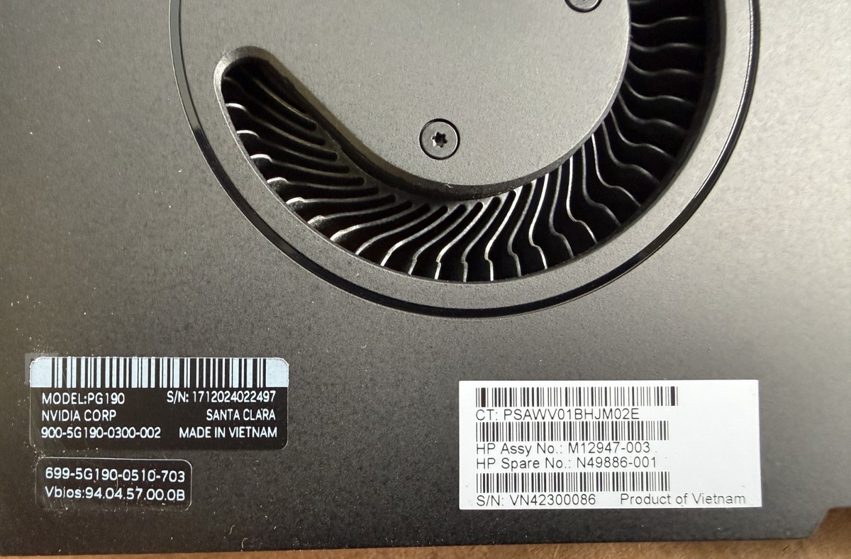 NVIDIA RTX A4000 16GB GDDR6 GPU HP OEM N49886-001 M12947-003 PG190