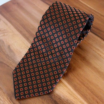 Toni Gard Silk Neck Tie Black Red Gold Polka Dot Circle Pattern 58'' Necktie
