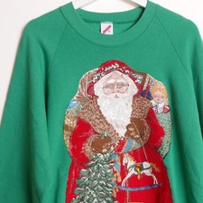 Vintage 80s Holiday Santa Sweatshirt Men  s Large FIT Raglan Made In USA Ugly