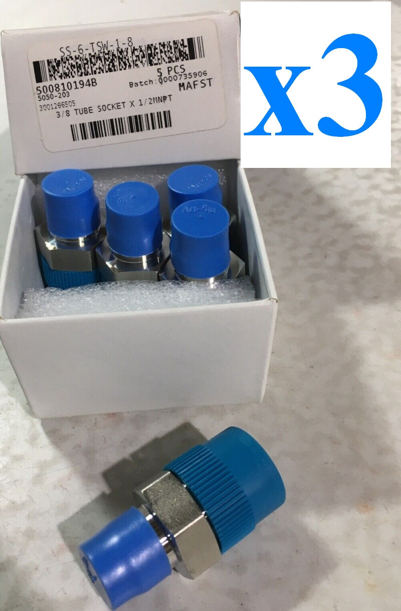 x3 NEW Swagelok SS-6-TSW-1-8 Male Connector, 3/8in Tube Socket x 1/2in ...