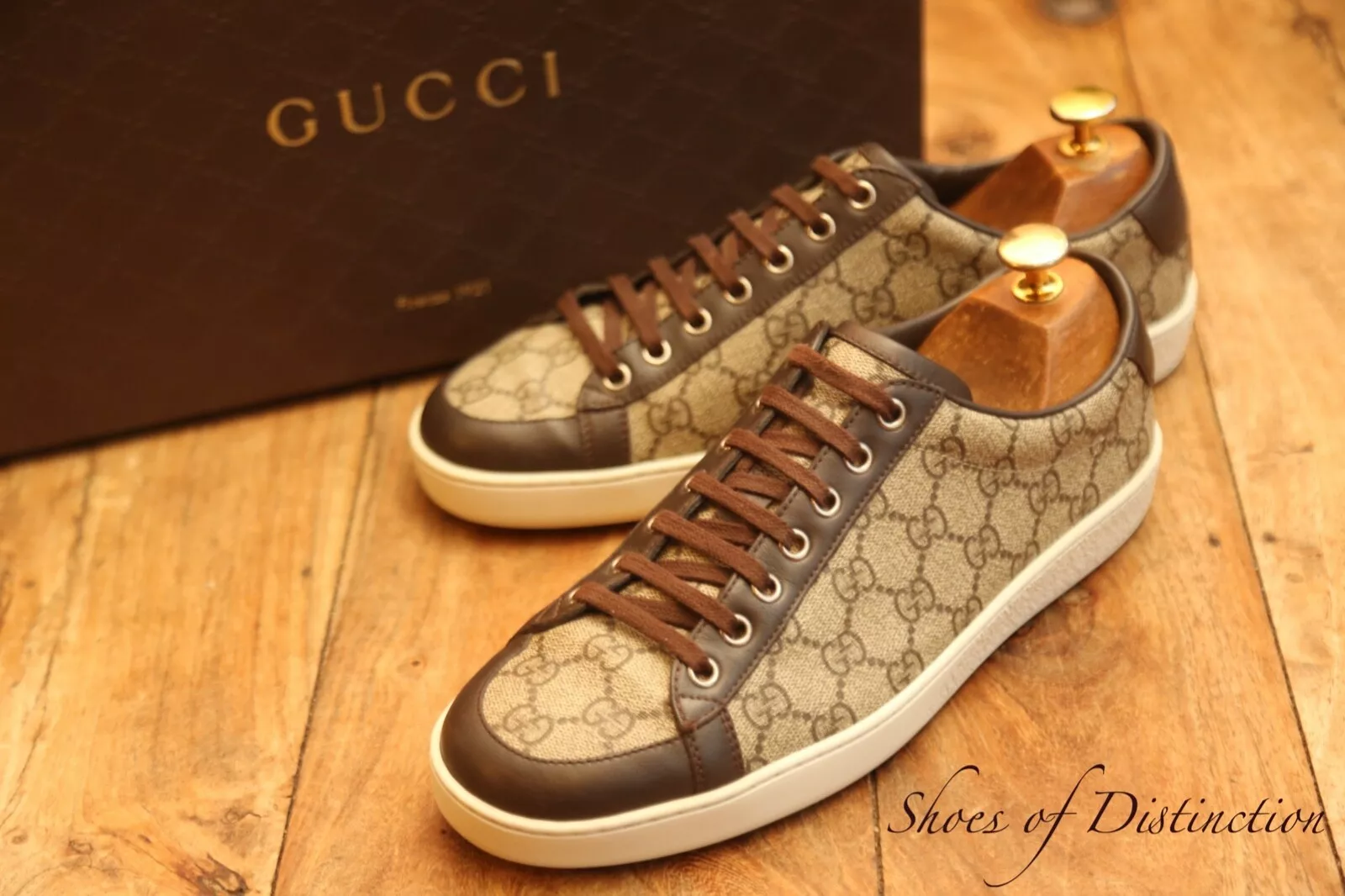 Gucci GG monogramme marron cuir toile chaussures baskets hommes UK 6 G US 7 EU 40