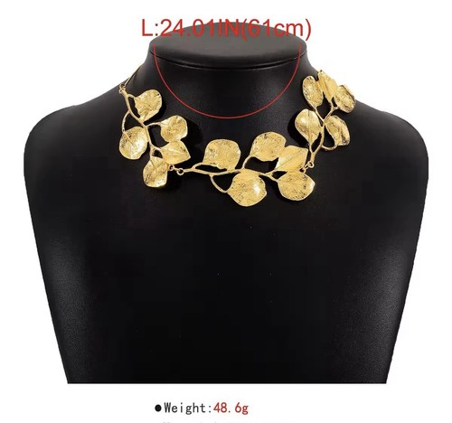 GOLD CHOKER BIB NECKLACE Fall Leaves 24K Gold Plated Slider Adjustable Chain. - Picture 8 of 8