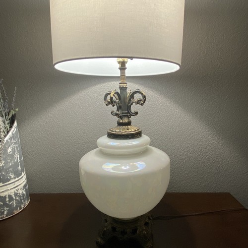 Pearl Iridescent Lamp Opalescent Hollywood Regency Mid Century Vintage Oversize - Picture 11 of 19