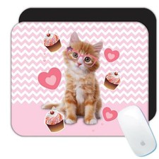 Gift Mousepad : Cute Kitten Pet Animal Cat Glasses Cupcakes Chevron Polka Dots