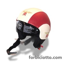 Casco vintage in pelle personalizzato ricamo Moto Morini Rosso Panna